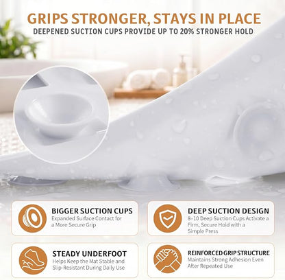 Yimobra Shower Mat, Bathtub Mat Non Slip, Big Drain Holes, 28x16, White | Strong Suction Cups, Anti Slip Bath Tub Mat for Inside Shower, Machine Washable Fast Drying, Bathroom Essentials