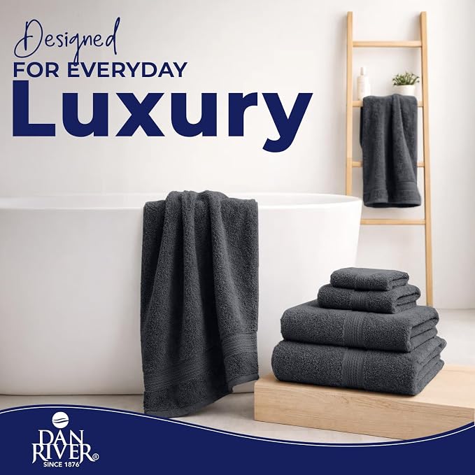 DAN RIVER 8 Piece Luxury Bath Towels for Bathroom, Towel Set, Dark Gray | 2 Bath towels, 2 Hand towels, and 4 Wash Cloths, 600 GSM 100% Ring Spun Cotton, Highly Absorbent, Gym, Hotel, guest, and Spa