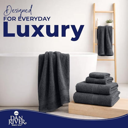 DAN RIVER 8 Piece Luxury Bath Towels for Bathroom, Towel Set, Dark Gray | 2 Bath towels, 2 Hand towels, and 4 Wash Cloths, 600 GSM 100% Ring Spun Cotton, Highly Absorbent, Gym, Hotel, guest, and Spa