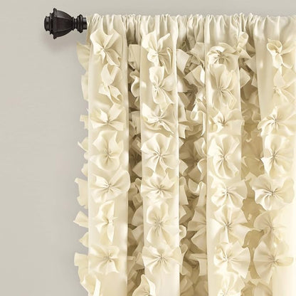 Lush Decor Riley Light Filtering Window Curtain Panel, Single 54" W x 84" L, Buttercream - Cute Yellow Curtains for Bedroom - Bow Decor - Coquette Curtains for Windows