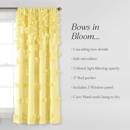 Lush Decor Riley Light Filtering Window Curtain Panel, Single 54" W x 63" L, Yellow - Cute Yellow Curtains for Bedroom - Bow Decor - Coquette Curtains for Windows