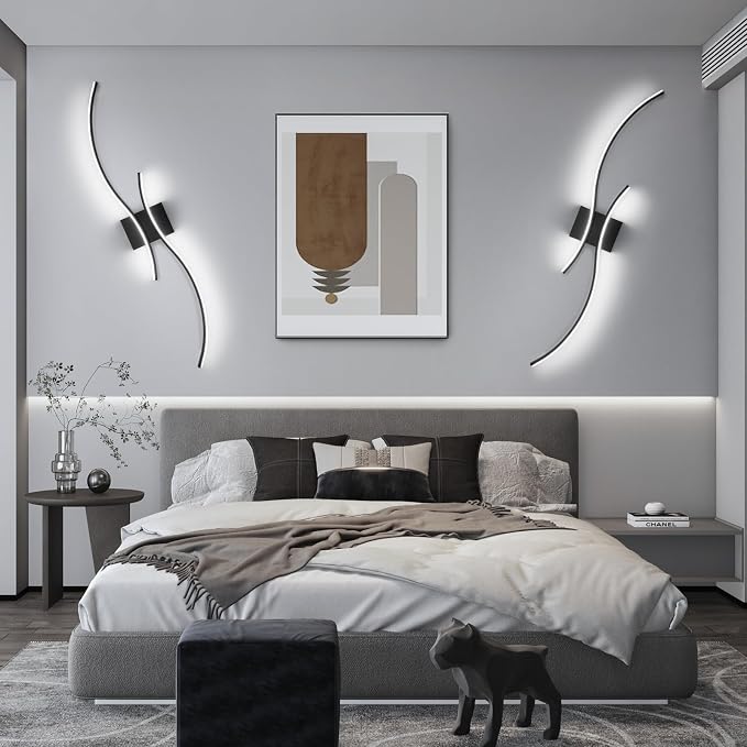 CANEOE Modern Led Wall Light, Black Indoor Led Wall Sconce Lighting, Bathroom Vanity Light Fixtures Over Mirror for Living Room Hallway Bedroom Bedside Wall Lamp (Black, 6000K, 2 Packs,Hard-Wired)