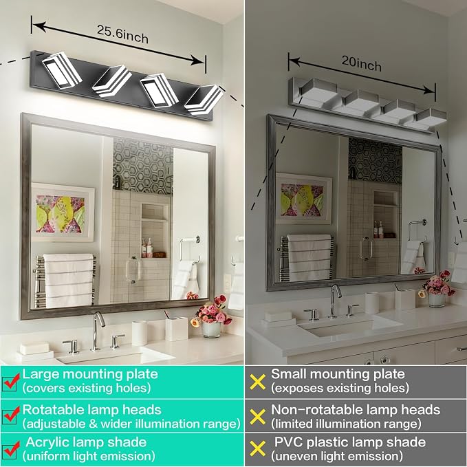 SOLFART Bathroom Vanity Light Over Mirror - 4 Light Led Vanity Light Fixture 26inch Matt Black Lights for Bath 5CCT