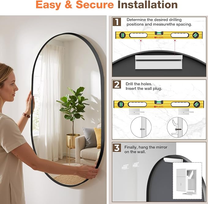 16"x20" Matte Black Oval Bathroom Mirror for Over Sink, Vanity Mirror | Aluminum Alloy Frame, Clear Reflection, Rust-Resistant, Vertical or Horizontal, Wall Mount, Bedroom and Entryway