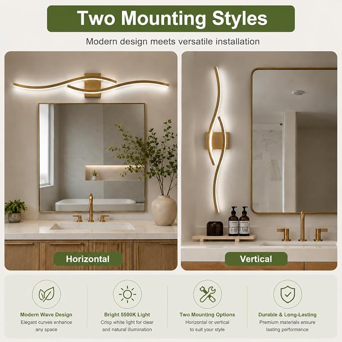Modern Vanity Lights Dimmable Bathroom Light Fixtures Over Mirror Bathroom LED Vanity Light for Bathroom Living Room (Gold,39.37Inch,5500K)