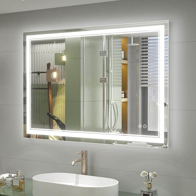 OKPAL 40x30 LED Bathroom Mirror with Lights, Anti-Fog Lighted Bathroom Mirror, Dimmable Lighted Mirrors for Bathroom Wall, LED Vanity Mirror, Shatterproof, ETL Listed, Horizontal/Vertical