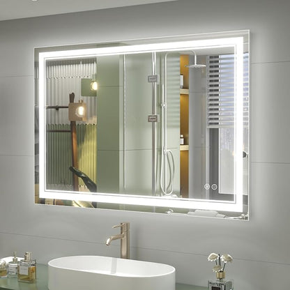 OKPAL 40x30 LED Bathroom Mirror with Lights, Anti-Fog Lighted Bathroom Mirror, Dimmable Lighted Mirrors for Bathroom Wall, LED Vanity Mirror, Shatterproof, ETL Listed, Horizontal/Vertical