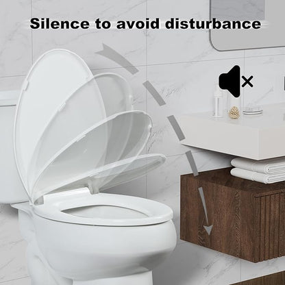 Angol Shiold Elongated Toilet Seat Soft Close & Quick Release, White PP Plastic Rust-Proof, Universal Fit for 18.5" toilet