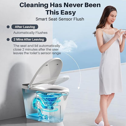 Smart Toilet with Bidet Built in Tank, Auto Open Close Lid, 12" Rough In, Heated Seat Foot Sensor, Rear & Feminine Wash Warm Water Air Dryer Self Cleaning, One-Piece Elongated (ZY695A)