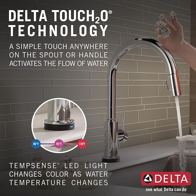 Delta Faucet Trinsic VoiceIQ Touchless Kitchen Faucet with Pull Down Sprayer, Smart Faucet, Alexa and Google Assistant Voice Activated, Kitchen Sink Faucet, Chrome 9159TV-DST