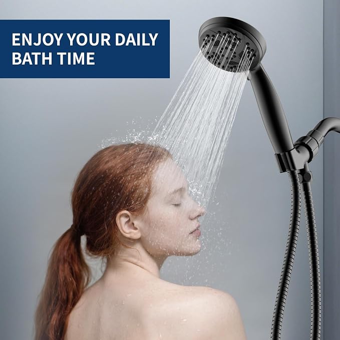 6-Mode Shower Head with Handheld, High Pressure Handheld Showerhead, Black | 3.94 Inch Handheld Spray with 59 Inch Stainless Steel Hose and Adjustable Shower Holder, Tool-free Installation