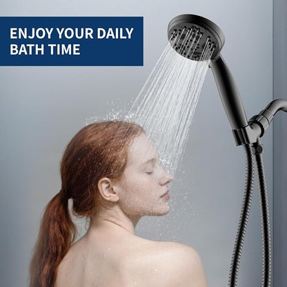 6-Mode Shower Head with Handheld, High Pressure Handheld Showerhead, Black | 3.94 Inch Handheld Spray with 59 Inch Stainless Steel Hose and Adjustable Shower Holder, Tool-free Installation