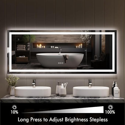 GarveeHome 60x24 LED Bathroom Mirror with Lights, Backlit + Front Lit, Dimmable, Anti-Fog, Lighted Bathroom Vanity Mirror for Wall, Memory Function, Shatter-Proof (Horizontal/Vertical)
