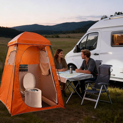 Portable Toilet for Camping, Indoor Outdoor Commode with 2 Detachable Inner Bucket, Removable Paper Holder, Toilet Brush, Travel Toilets for Camping, Hiking, Boat, Van, Emergency Use (Khaki)