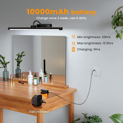 Modern Bathroom Vanity Light 24 inch Bathroom Light Fixture Black 2Pack | 10000mAh with 2 Detachable Rechargeable Battery, 500LM Dimmable, 3CCT with Remote Control, Vanity Light for Bathroom Mirror