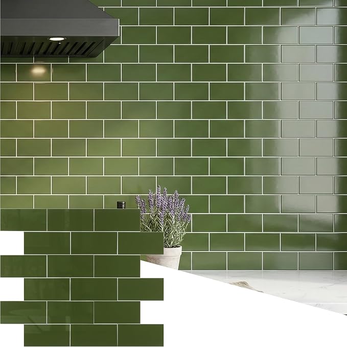 2026 New Upgrade Peel and Stick Backsplash Tile, Peel and Stick 11.34" X 11.57" Wall Tile for Kitchen, Bathroom, Fireplace, Laundry (Polished Green, 10 Packs)