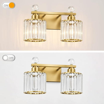 Lxybcce Modern Crystal Bathroom Vanity Light, 14In 2-Lights Bathroom Light Fixtures, Gold Vanity Light Fixtures Over Mirror, Easy Installation & Shadow-Free Illumination for Bathroom Mirror Decor