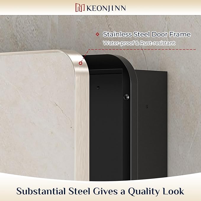 Keonjinn 20 x 26 Inch Brushed Nickel Recessed Medicine Cabinets, Bathroom Mirrored Medicine Cabinet, Brushed Nickel Stainless Steel Framed, Adjustable Shelves, In Wall or Surface Mount, Sturdy, Modern