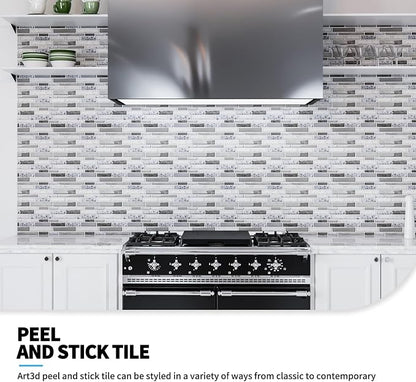 Art3d Stone Peel and Stick Backsplash, 10-Sheet, 12" x 12", Grey Marble | Lightweight, Self Adhesive, Moisture Resistant, Easy to DIY, Modern Style, for Kitchen, Bedroom, Ideal for New Home Buyers