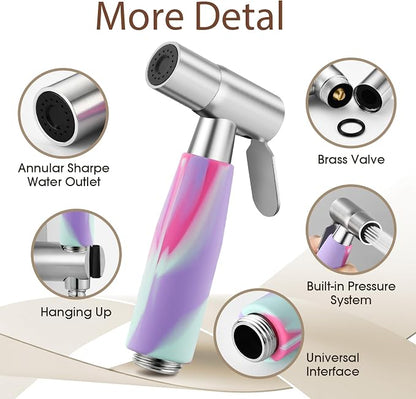 Handheld Bidet Sprayer Head, Stainless Steel Muslim Shower Head for Toilet, Adjustable Pressure Jet Sprayer for Feminine Hygiene and Pet Bath Bathroom Cloth Diaper Cleaning (Multicolor)
