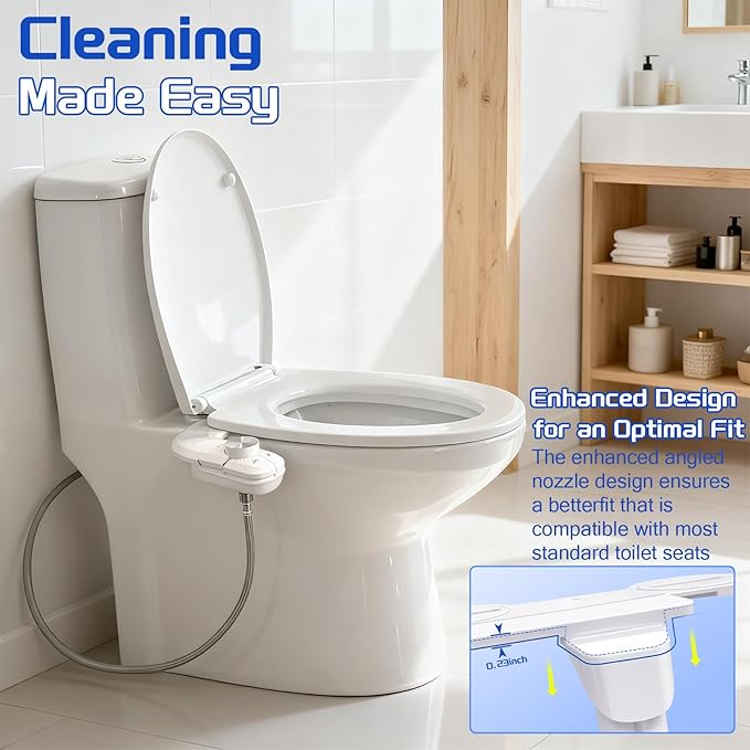 Bidet Attachment for Toilet Non-Electric Ultra-Thin Design,Self-Cleaning Dual Nozzles,Rear & Feminine Hygiene Wash,Adjustable Water Pressure,Cold Water Only, White(0.23 in)