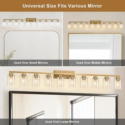 IZORRO Modern Bathroom Light Fixtures, 10 Light Gold Vanity Lights, Bathroom Lighting Fixtures Over Mirror with Clear Glass for Living Room Cabinet Bedroom