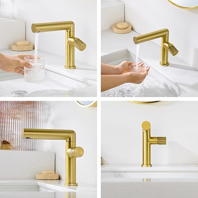 BiaoTeng One Hole Bathroom Faucet White with 360° Swivel Hot and Cold Brass Bathroom Faucet 1 Hole Single Handle