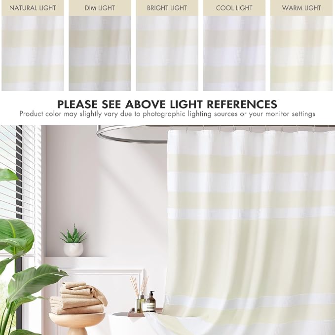 Madison Park Spa Waffle Shower Curtain for Bathroom, 72 x 72, Cream | Striped, Pieced Fabric Design, 3M Scotchgard Moisture Management, Hotel Quality, Modern, for Bathroom, OEKO-TEX Certified
