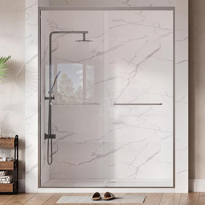 Garvee 56-60" W x 76" H Sliding Shower Door 1/4" Tempered Glass Double Bypass Enclosure with Trimmable Width and Easy Clean Nano Coating Matte Silver