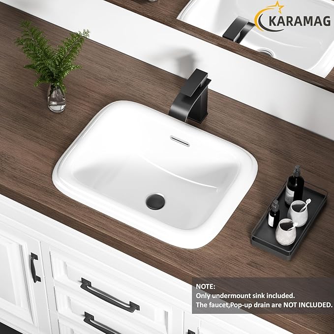 Bathroom Vessel Sink 19x15 Inch Drop In Bathroom Sink Rectangular Semi Recessed Bathroom Sinks with Overflow White Ceramic Modern Sinks Bowl Vanity Above Counter Basin