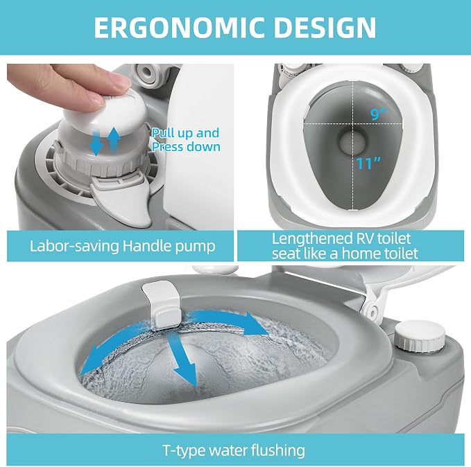 YITAMOTOR Portable Toilet 5.8 Gallon, Camping Porta Potty, RV Toilet with Handle Pump, Level Indicator, for Motorhome Travel, Car, Boat, Indoors and Outdoors | Camping Porta Potty, RV Toilet with Handle Pump, Level Indicator, for Motorhome Travel, Car,...