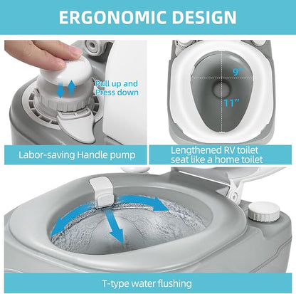 YITAMOTOR Portable Toilet 5.8 Gallon, Camping Porta Potty, RV Toilet with Handle Pump, Level Indicator, for Motorhome Travel, Car, Boat, Indoors and Outdoors | Camping Porta Potty, RV Toilet with Handle Pump, Level Indicator, for Motorhome Travel, Car,...