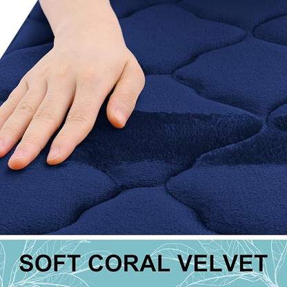 OLANLY Memory Foam Bath Mat Rug 47x32, Ultra Soft and Absorbent Bathroom Rugs, Non-Slip, Comfortable, Machine Washable Bath Carpet for Bathroom Floor, Tub, Shower and Home Decor Accessories, Navy