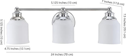 JONATHAN Y 24" Chrome Modern Farmhouse LED Vanity Light Wall Sconce Fixture, Frosted White Glass Shade, Dimmable Wall Lamp for Bathroom Mirror Kitchen Sink, UL Listed (JYL7551A)