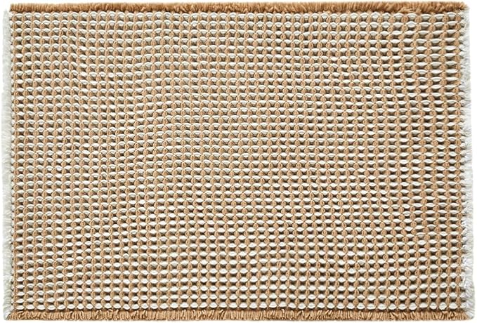 TYUU Waffle Bath Mat, Small Boho Bathroom Rugs Non Slip 24x16 Khaki & White | Super Absorbent Quick Dry Bath Rug, Non-Slip Backing, Soft Waffle Washable Farmhouse Bathroom Mats, Tub, Shower & Home Decor