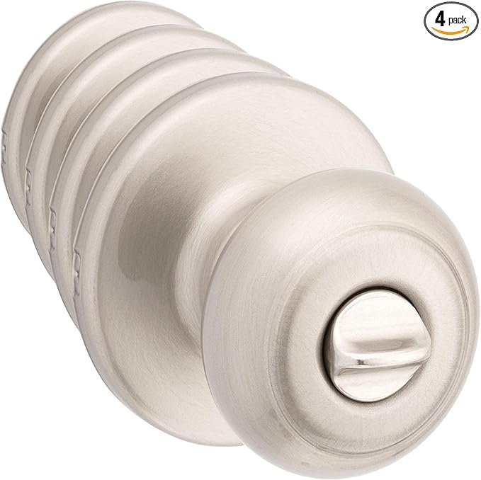 Kwikset Cove Interior Privacy Door Knob with Lock, Door Handle for Bathroom and Bedroom, Satin Nickel Keyless Turn Lock Doorknob, with Microban Protection (Pack of 4)