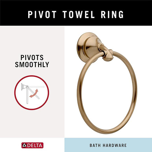 Delta Linden (1-Pack) Hand Towel Holder Champagne Bronze Towel Racks for Bathroom Wall Round Towel Ring Holder for Bath Towel Hanger for Kitchen, Bathroom Accessories 79446-CZ