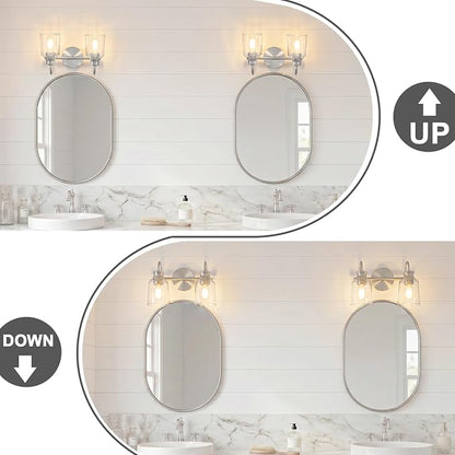 2 Lights Bathroom Light Fixtures Brushed Nickel Vanity Lights | ETL Certificate, Easy to Install,Wall Mount Up or Down,Thickened Glass Lampshade,E26 Socket,Hardwired