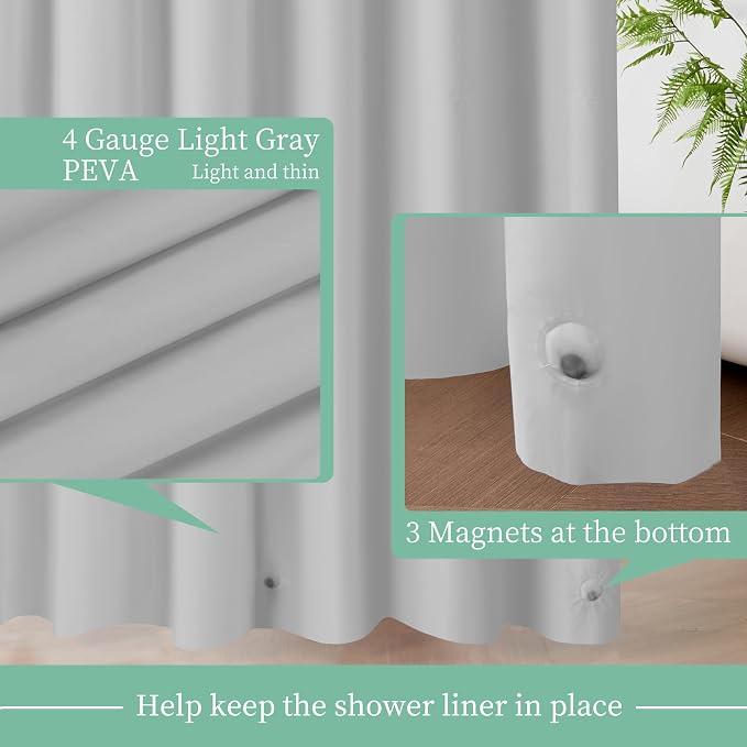 Mrs Awesome Grey Shower Curtain Liner with 3 Magnets, 72x72, Light Gray | 12 Rustproof Grommets, Premium Plastic Shower Curtain for Bathroom Lightweight & Waterproof,72W x 72H
