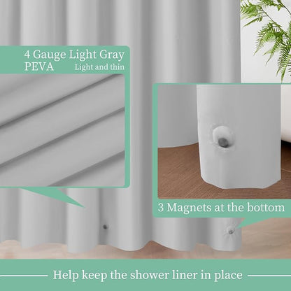 Mrs Awesome Grey Shower Curtain Liner with 3 Magnets, 72x72, Light Gray | 12 Rustproof Grommets, Premium Plastic Shower Curtain for Bathroom Lightweight & Waterproof,72W x 72H