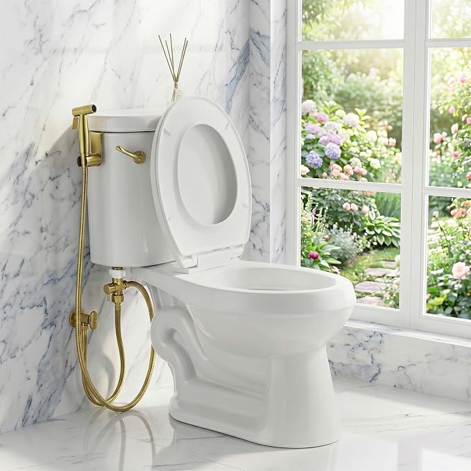 TRIPHIL Handheld Bidet Sprayer for Toilet, Adjustable Water Pressure Jet Bidet Attachment with Leak-Proof 304 Stainless Steel T-Valve for Bathroom Cleaning, Cloth Diaper/Feminine Wash, Brushed Gold