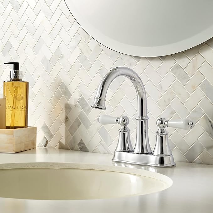 Pfister Courant Bathroom Sink Faucet, 4-Inch Centerset, 2-Handle, 3-Hole, Polished Chrome Finish, LF048COPC