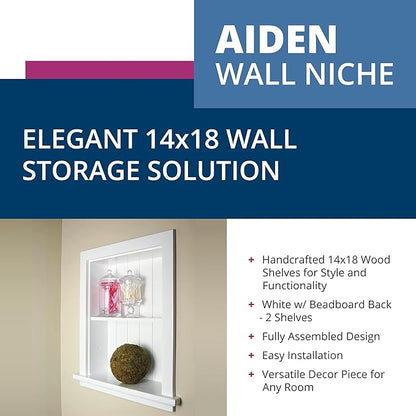 Fox Hollow Furnishings 14x18 Aiden Recessed Wall Niche Medicine Cabinet Replacement, in The Wall Bathroom Cabinet Insert Shelf/Shelves, Made in North America, Real Wood, NO MDF, Beadboard, White