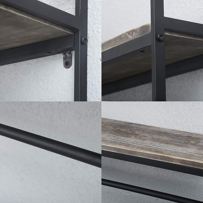 Towel Rack with Towel Bar,2-Tier 24" Bathroom Shelves Wall Mounted,Rustic Wall Shelf Over Toilet,Utility Storage Shelf Rack,Floating Shelves Towel Holder,Black