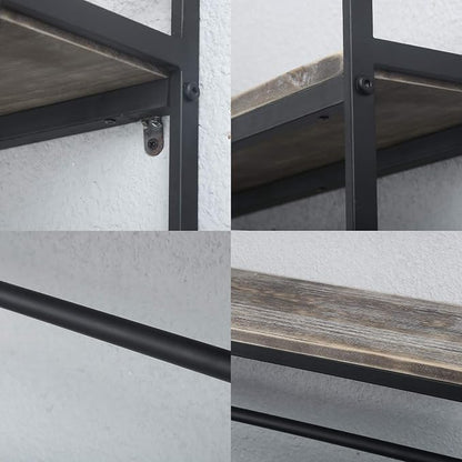 Towel Rack with Towel Bar,2-Tier 24" Bathroom Shelves Wall Mounted,Rustic Wall Shelf Over Toilet,Utility Storage Shelf Rack,Floating Shelves Towel Holder,Black
