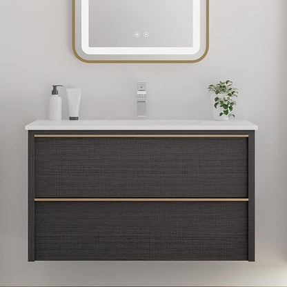 Floating Bathroom Vanity Without Sink Wall Mounted Cabinet with 2 Soft-Close Drawers, Moisture-Resistant MDF,Large Storage for Small Space (Gray 36")