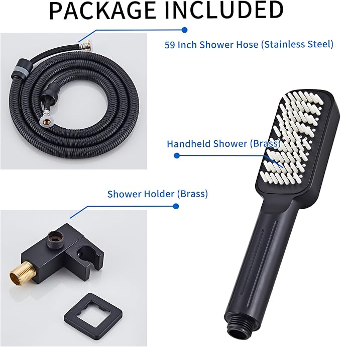 Handheld Shower Head，High Pressure Shower Head,Water Saving Detachable Shower Wand with Solid Brass Body and 5 ft Flexible Hose, Easy to Clean and Durable (Soft Head)