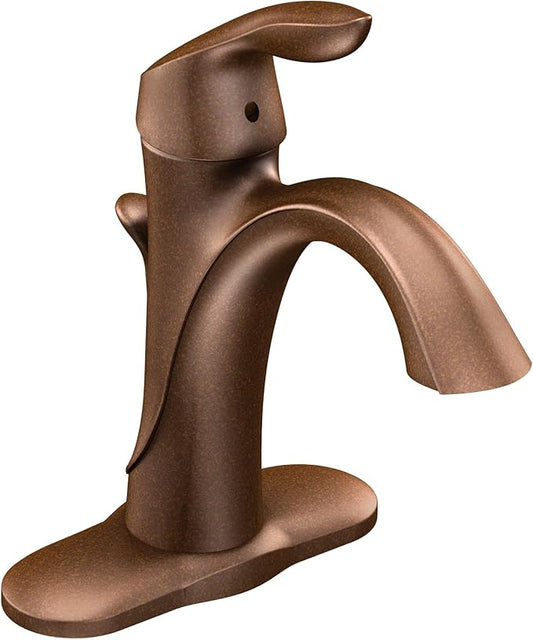 Moen Oil-Rubbed Bronze Single Hole Bathroom Sink Faucet Trim Kit with Deck Plate and Water Drain, Ideal for Bath Vanity Sinks, 6400ORB