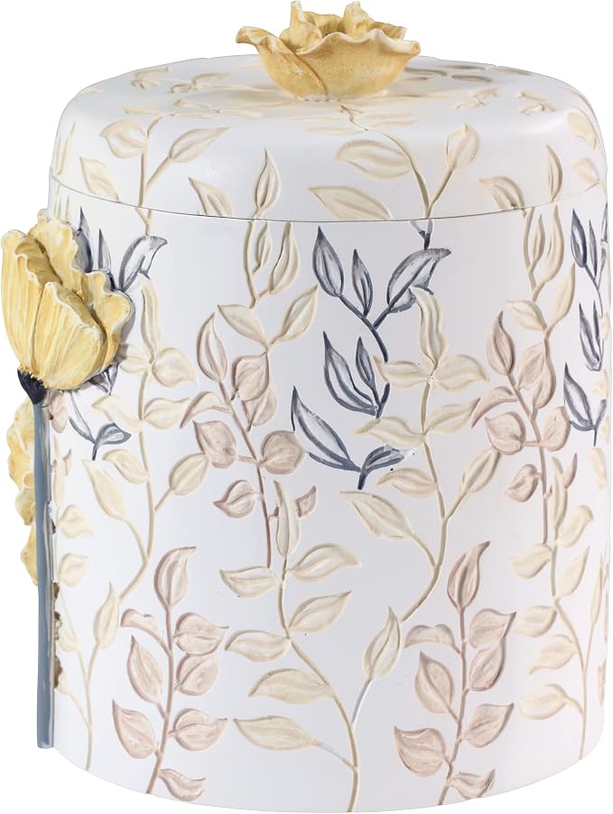 Avanti Linens - Covered Jar, 100% Hand-Painted Resin Bathroom Accessories, Floral Home Decor (Marielle)