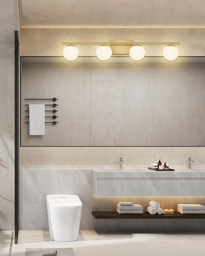 New Bathroom Vanity Light Fixtures Brushed Brass Milk White Globe Glass Shade 4 Lights Modern Wall Bar Sconce Over Mirror